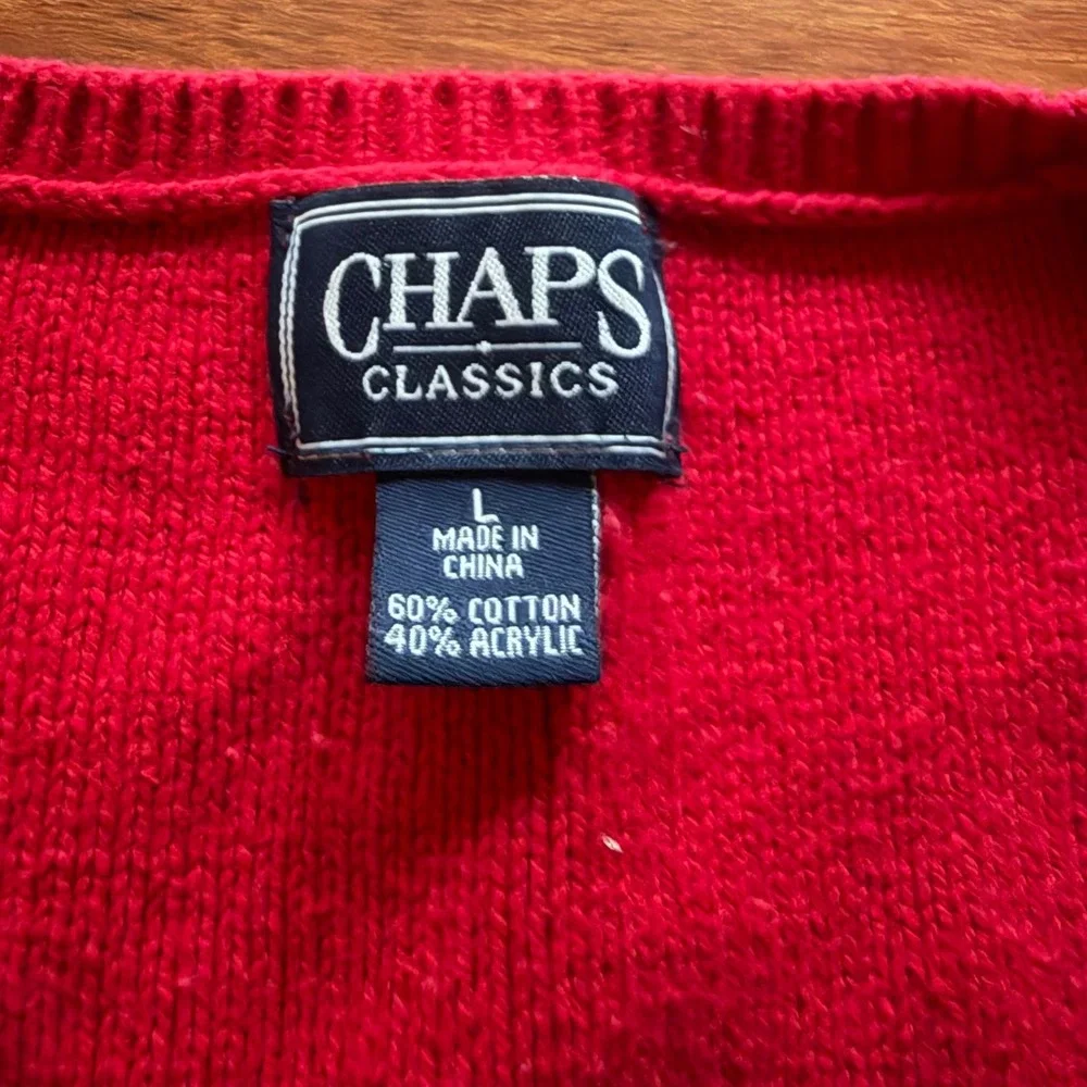 Chaps Classics Red Cable Knit V-Neck Sweater Cotton Blend Large Preppy Sweater